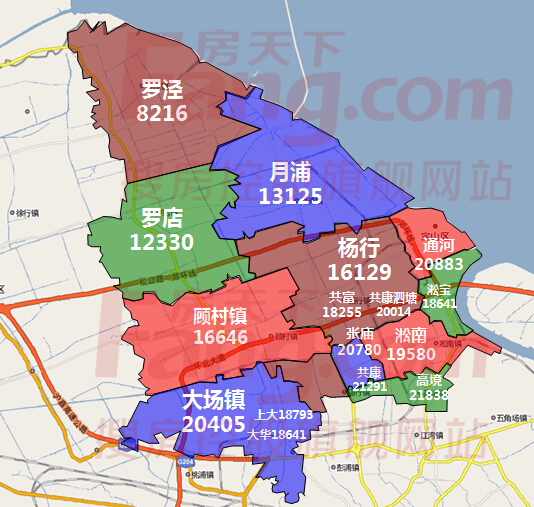 上海热线房产频道-- 上海17区县板块二手房价格