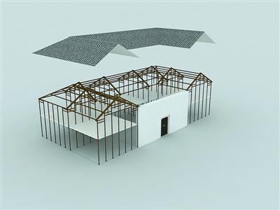 三合院绞圈房子木构架三维模型。